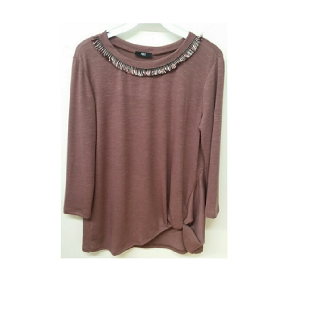 Franne Mauve Knot Hem Sweater knit with Fringe